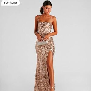 Kinsley Formal Sequin Mermaid dress in rose gold, backless